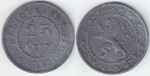 1916 Belgium 25 Centimes (German occupation) A002329
